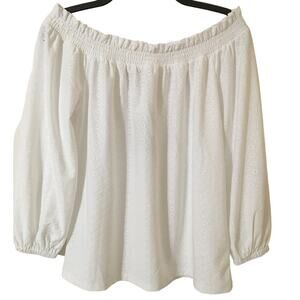 NWT Michael Kors Fashion Basics XS White Gathered Off The Shoulder Eyelet Top